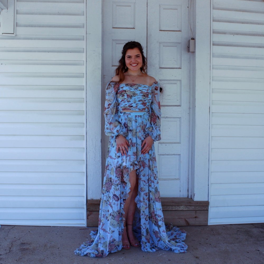 Blue Two-Piece Prom Dress